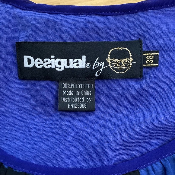 DESIGUAL Blue Multicolour Sheer Sleeve Dress Size 38 - Picture 8 of 16
